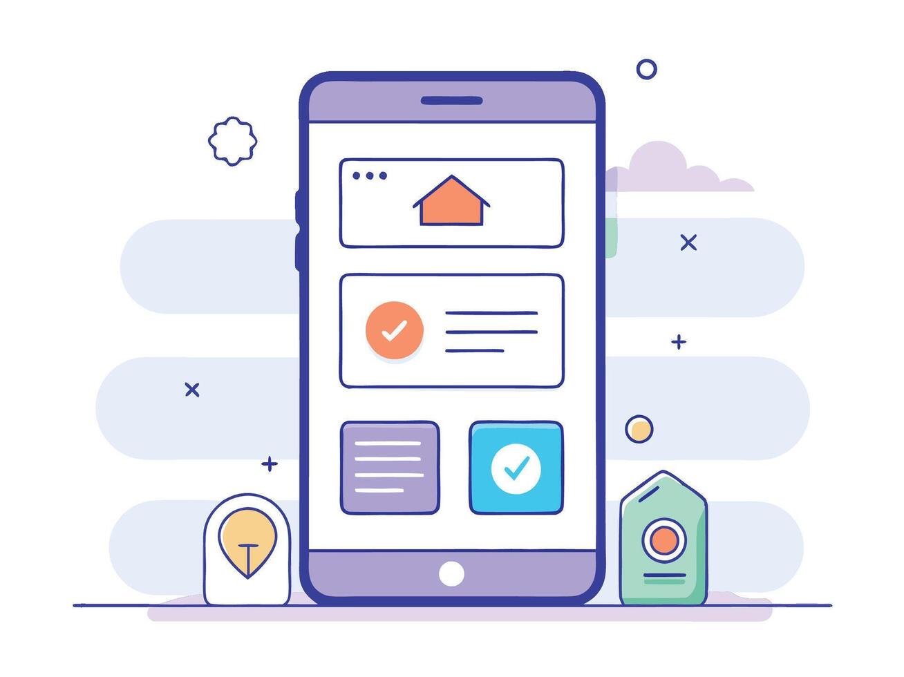 Illustration Mobile Wireframe Idea with Minimalist Design Showcasing Various UI Elements vector