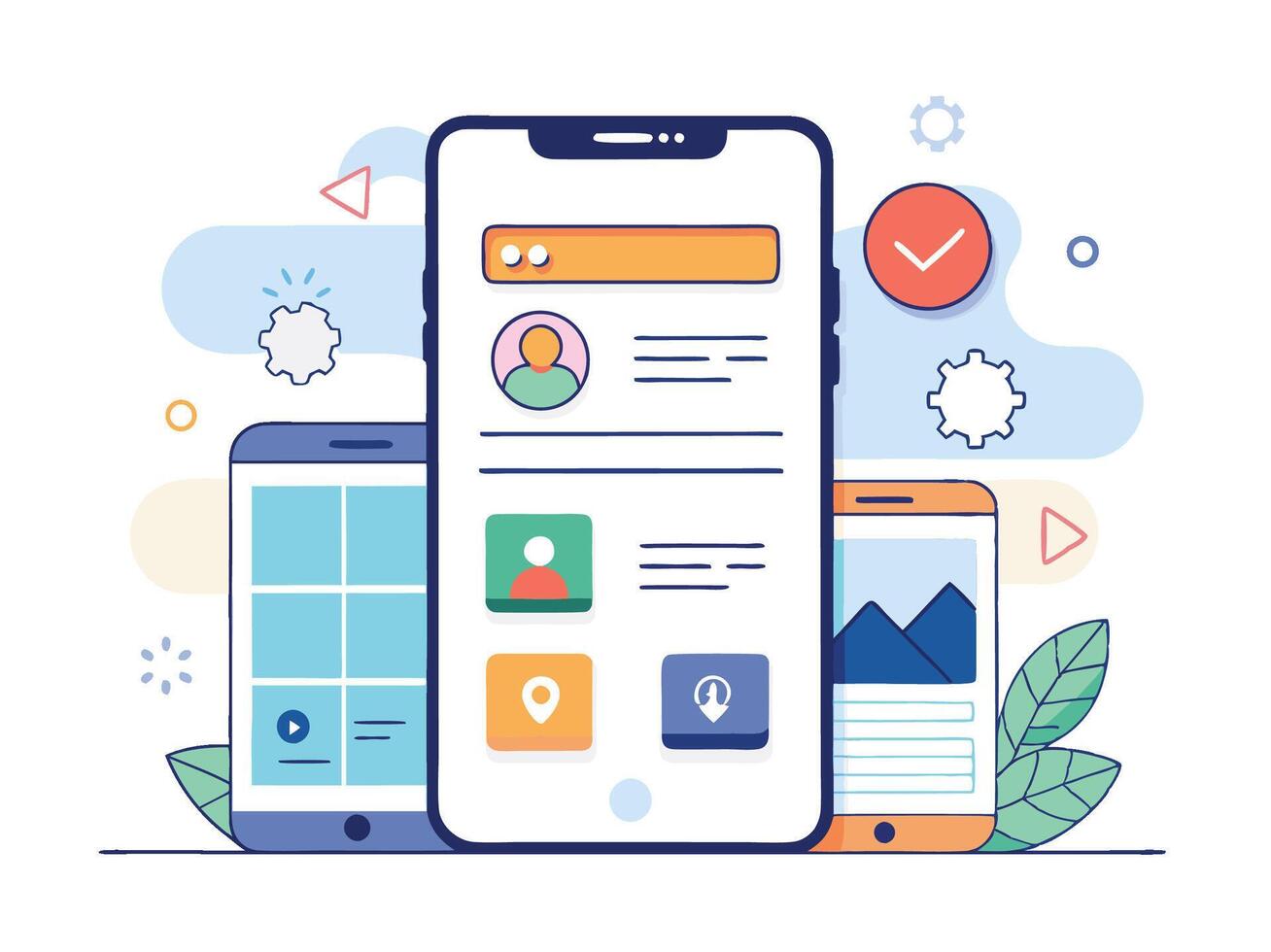 Illustration Mobile Wireframe Idea with Minimalist Design Showcasing Various UI Elements vector