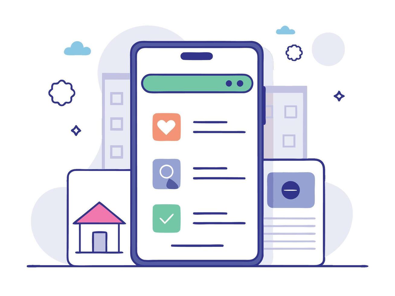 Illustration Mobile Wireframe Idea with Minimalist Design Showcasing Various UI Elements vector