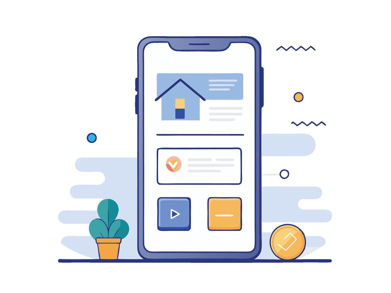 Illustration Mobile Wireframe Idea with Minimalist Design Showcasing Various UI Elements vector