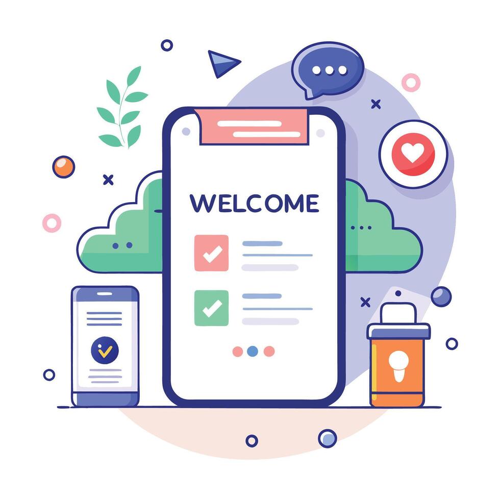 Illustration welcome message of Mobile wireframe idea with Showcasing various UI elements vector