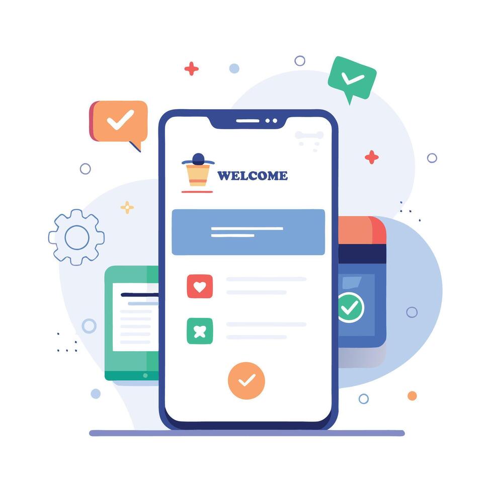 Illustration welcome message of Mobile wireframe idea with Showcasing various UI elements vector
