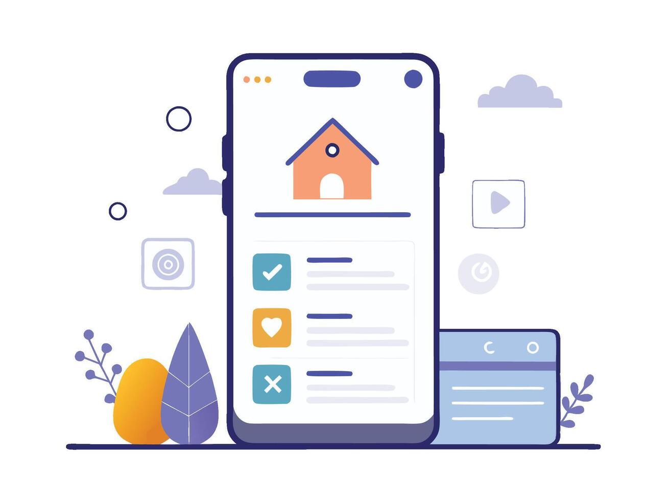 Illustration Mobile Wireframe Idea with Minimalist Design Showcasing Various UI Elements vector