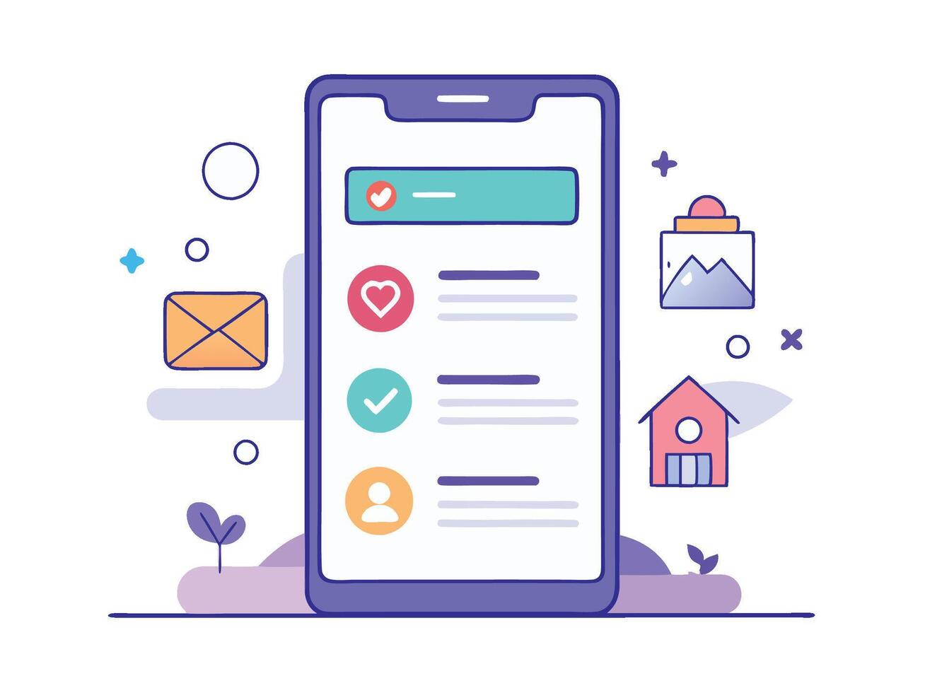 Illustration Mobile Wireframe Idea with Minimalist Design Showcasing Various UI Elements vector
