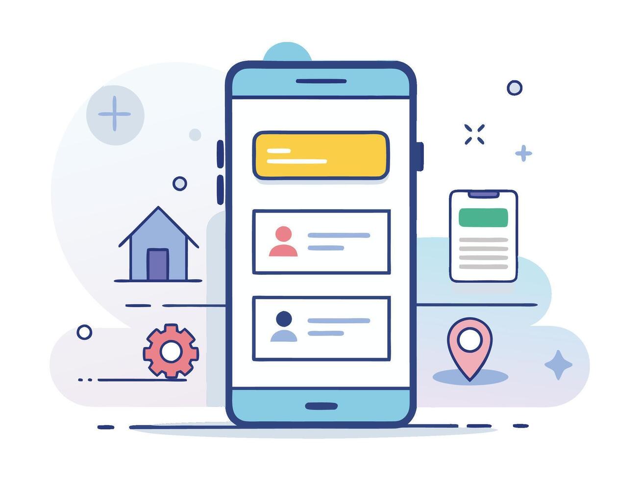 Illustration Mobile Wireframe Idea with Minimalist Design Showcasing Various UI Elements vector