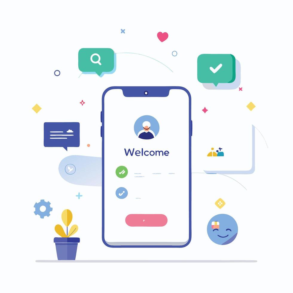 Illustration welcome message of Mobile wireframe idea with Showcasing various UI elements vector