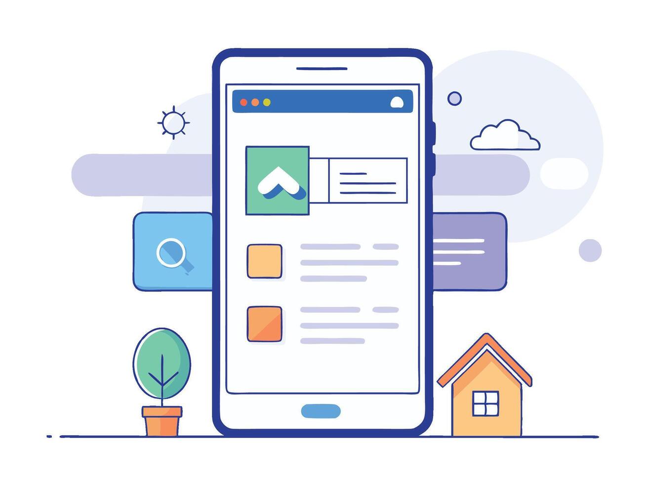 Illustration Mobile Wireframe Idea with Minimalist Design Showcasing Various UI Elements vector