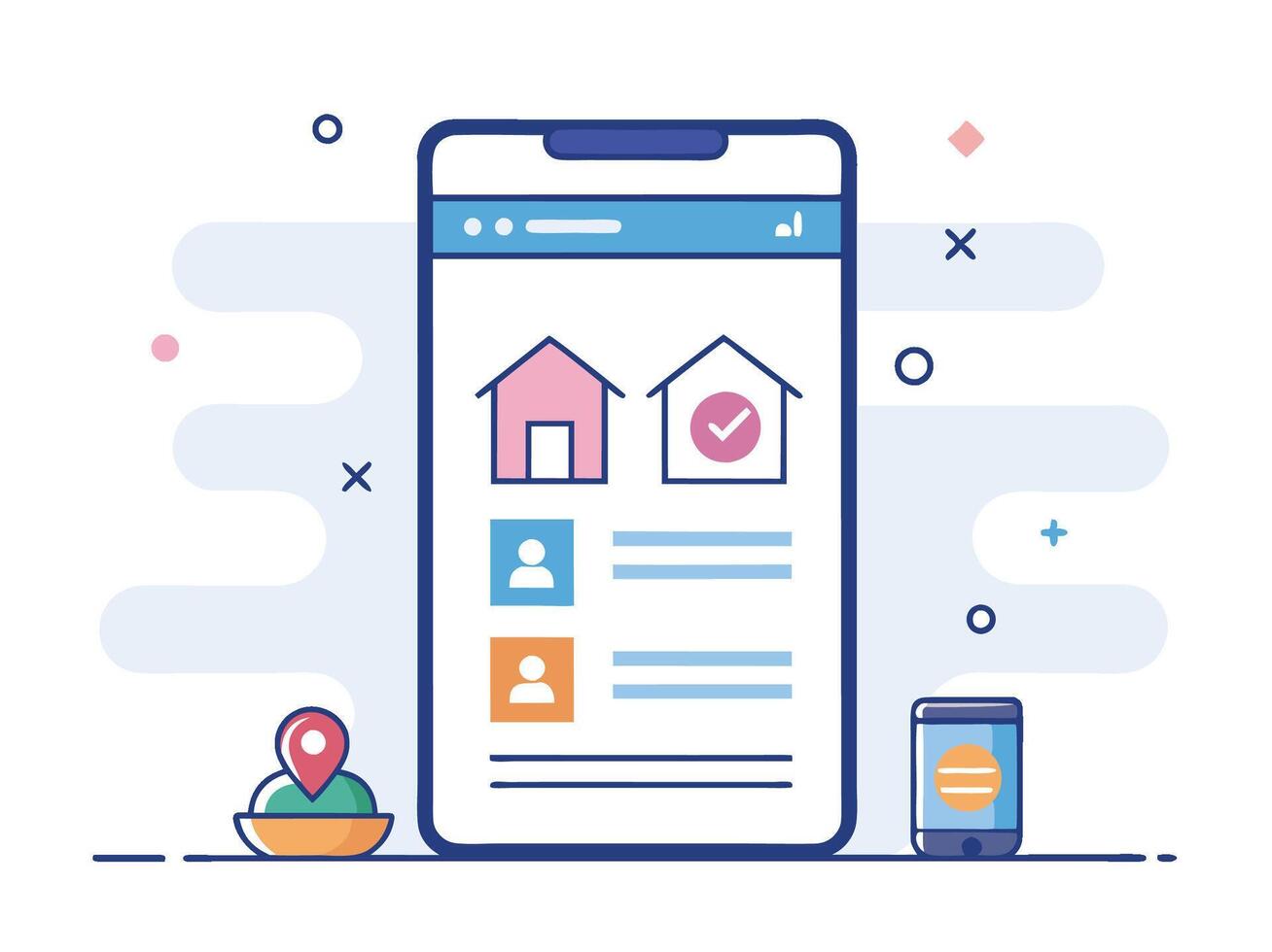 Illustration Mobile Wireframe Idea with Minimalist Design Showcasing Various UI Elements vector
