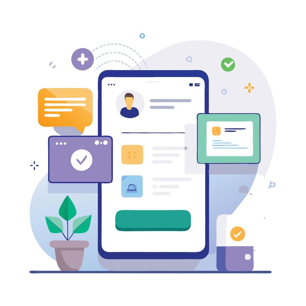 Illustration welcome message of Mobile wireframe idea with Showcasing various UI elements vector