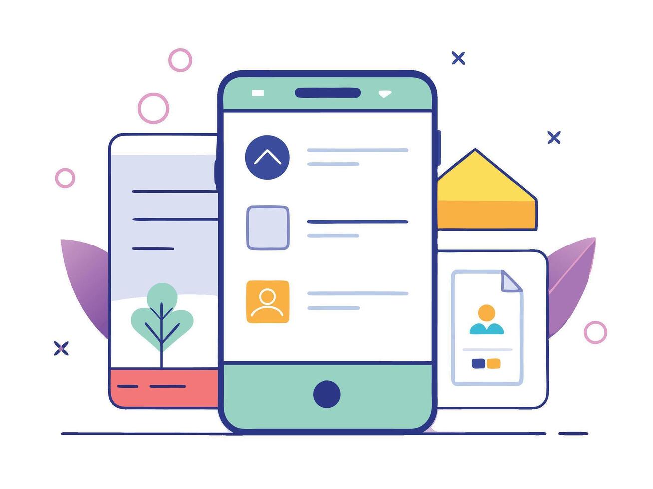 Illustration Mobile Wireframe Idea with Minimalist Design Showcasing Various UI Elements vector