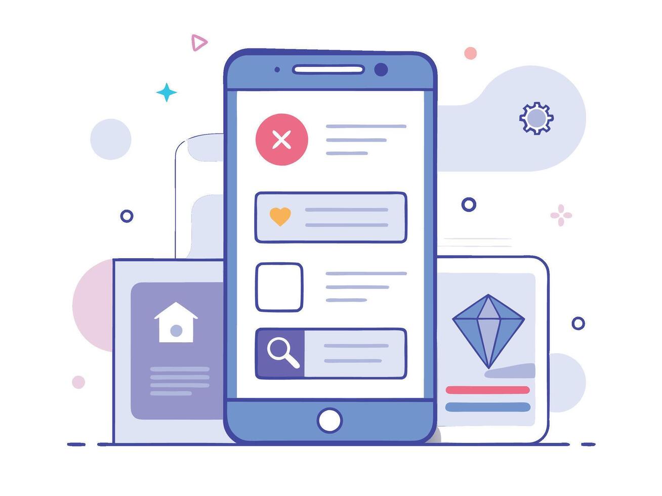 Illustration Mobile Wireframe Idea with Minimalist Design Showcasing Various UI Elements vector