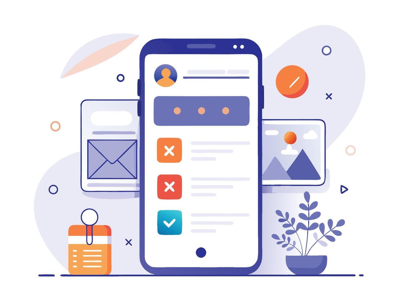 Illustration Mobile Wireframe Idea with Minimalist Design Showcasing Various UI Elements vector