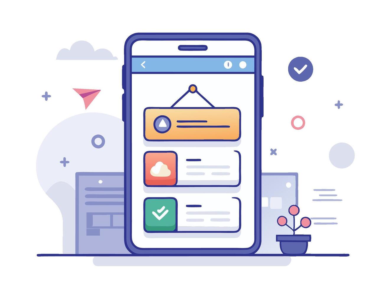 Illustration Mobile Wireframe Idea with Minimalist Design Showcasing Various UI Elements vector