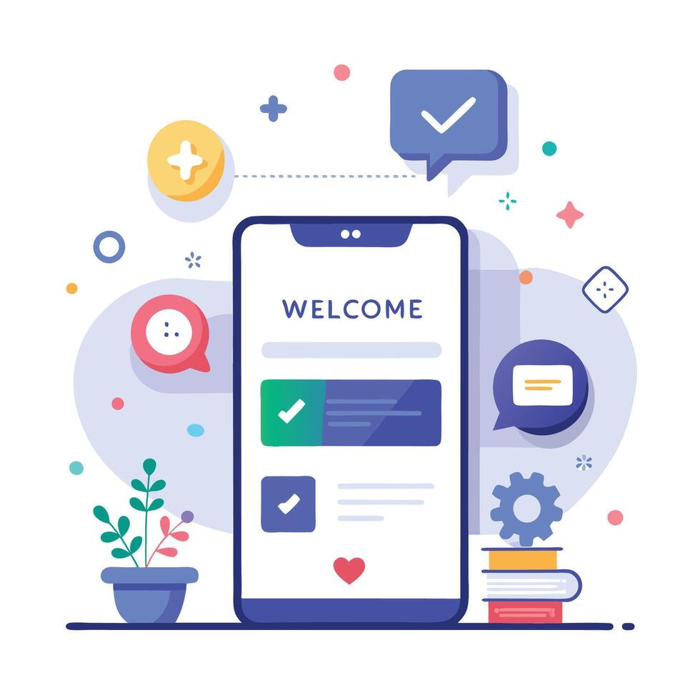Illustration welcome message of Mobile wireframe idea with Showcasing various UI elements vector