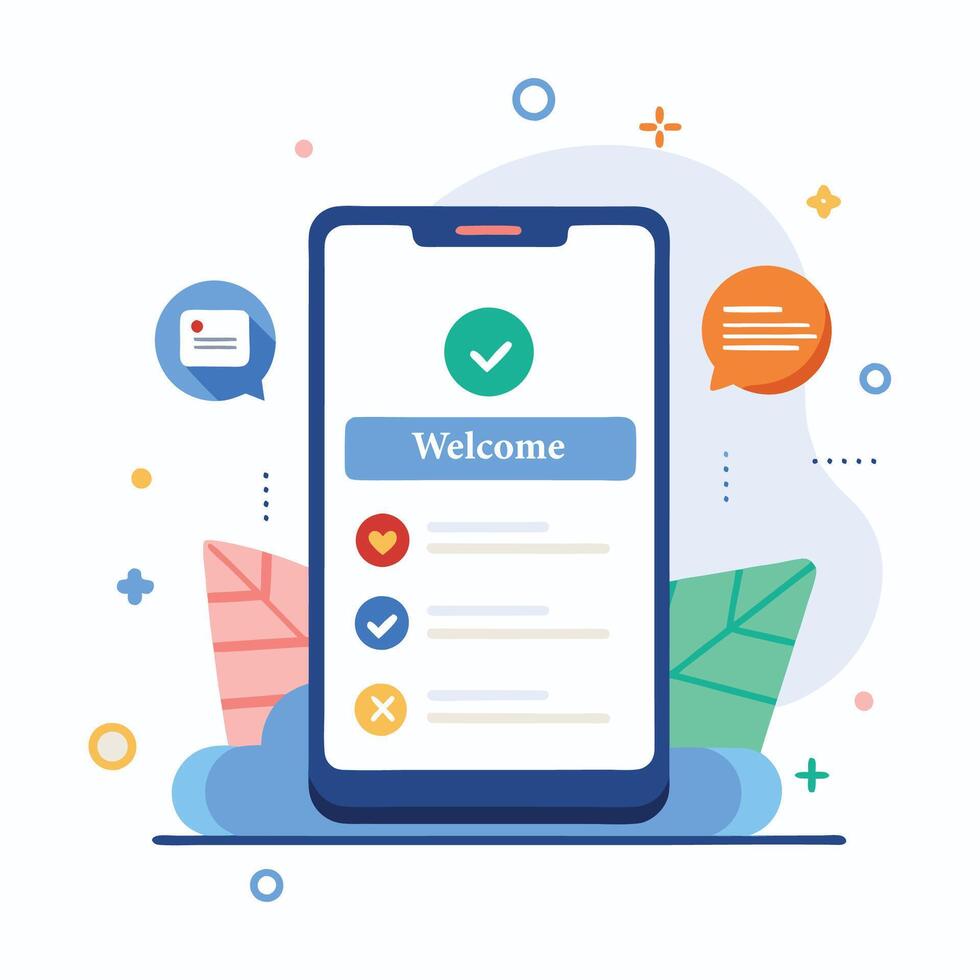 Illustration welcome message of Mobile wireframe idea with Showcasing various UI elements vector