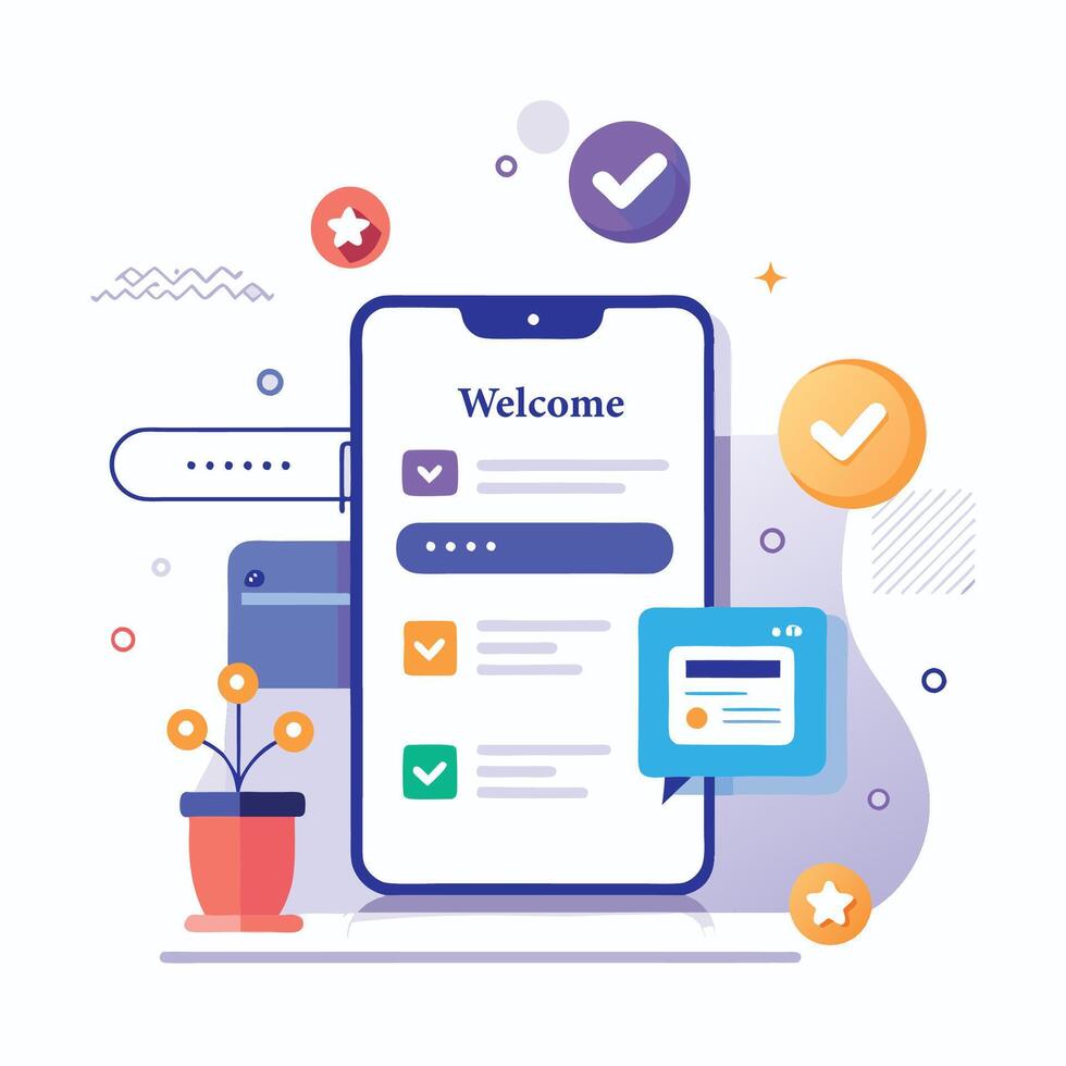 Illustration welcome message of Mobile wireframe idea with Showcasing various UI elements vector