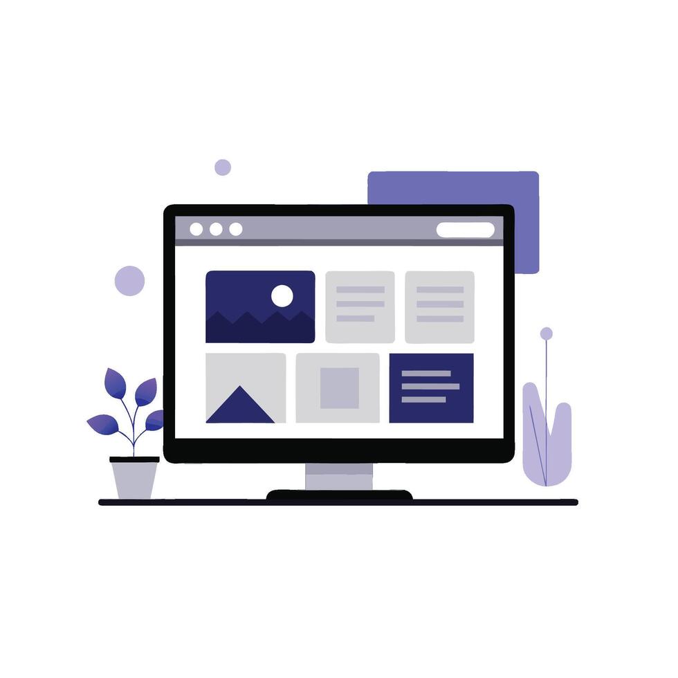 Website webpage illustration on Monitor Screen Clip Art, white background vector