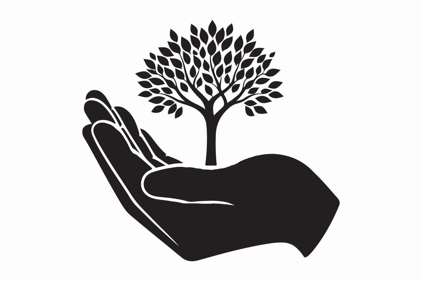 Hand with a tree silhouette illustration vector
