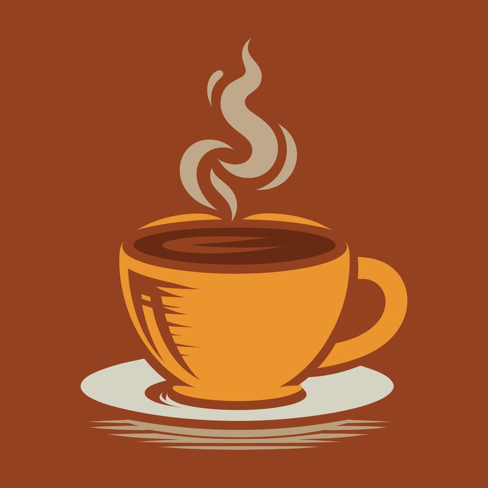 colorful Coffee Cup Illustration with Steam, Coffee Beans, and Leaf Design Elements vector