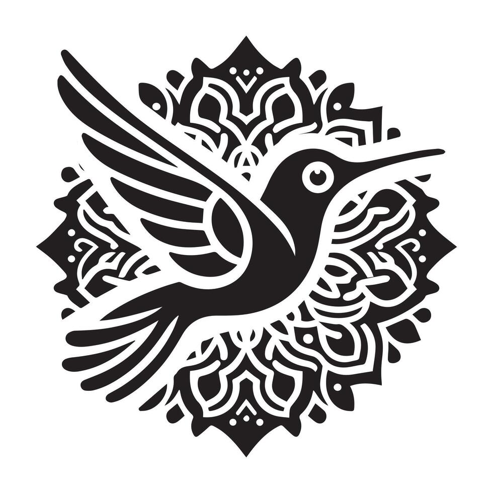 Mandala bird illustration with intricate black and white design vector
