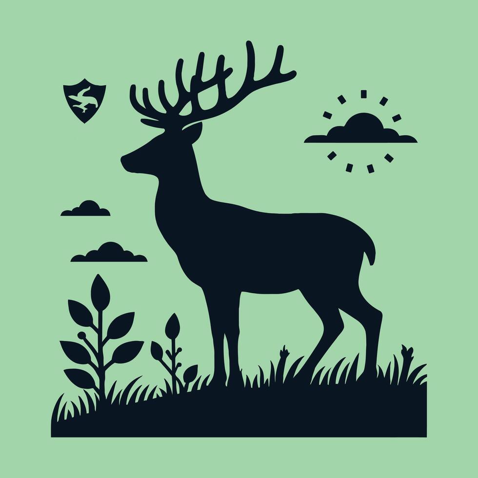 Elegant Deer Silhouette with jungle Background, Wildlife Illustration for Logo Design vector