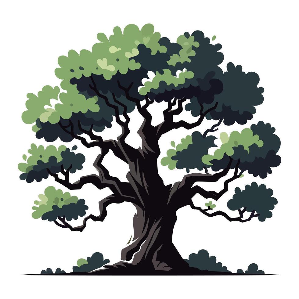 Green tree illustration with lush foliage and intricate branches on a white background vector