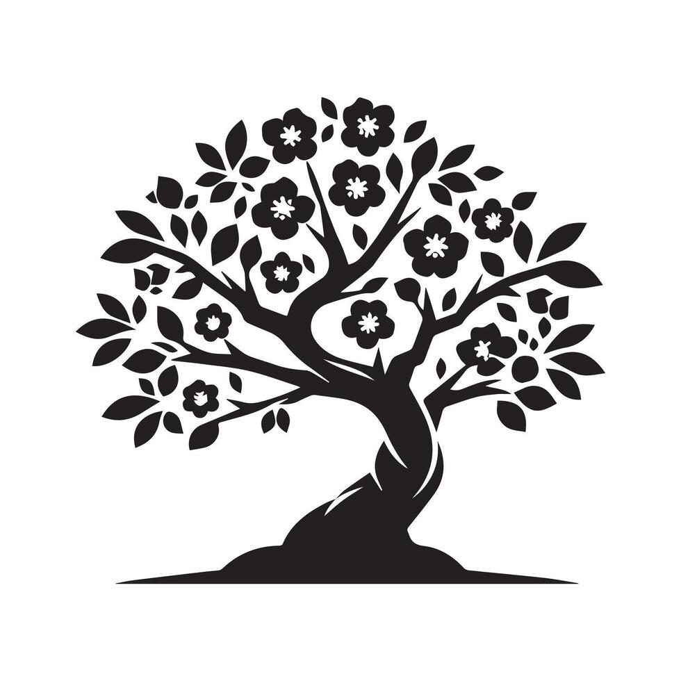 Black Silhouette of Majestic Oak Tree - Elegant Nature Illustration, Timeless Botanical Art vector