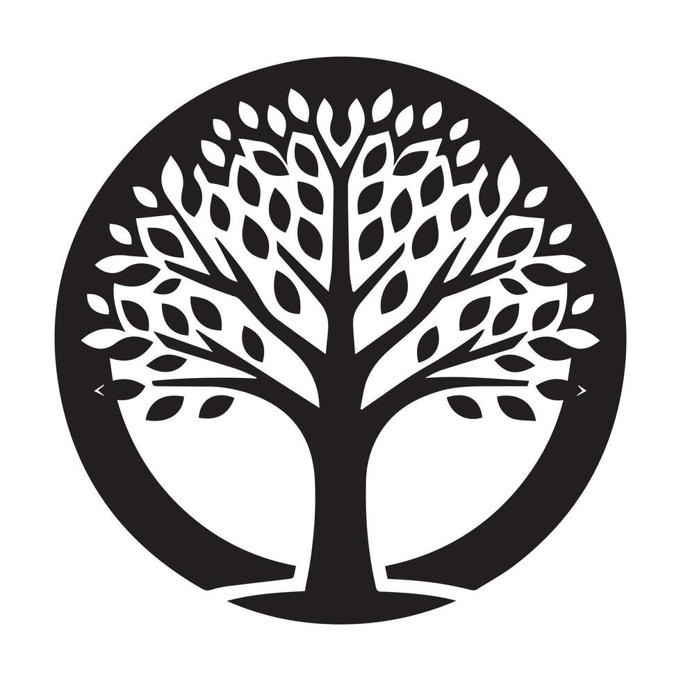 Black tree silhouette with roots and branches resembling a symmetrical pattern vector