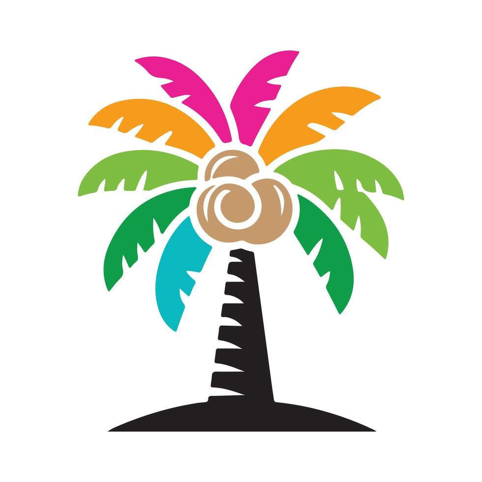Colorful Palm Tree Illustration with Coconuts - Vibrant Tropical Art, Exotic Summer Design vector