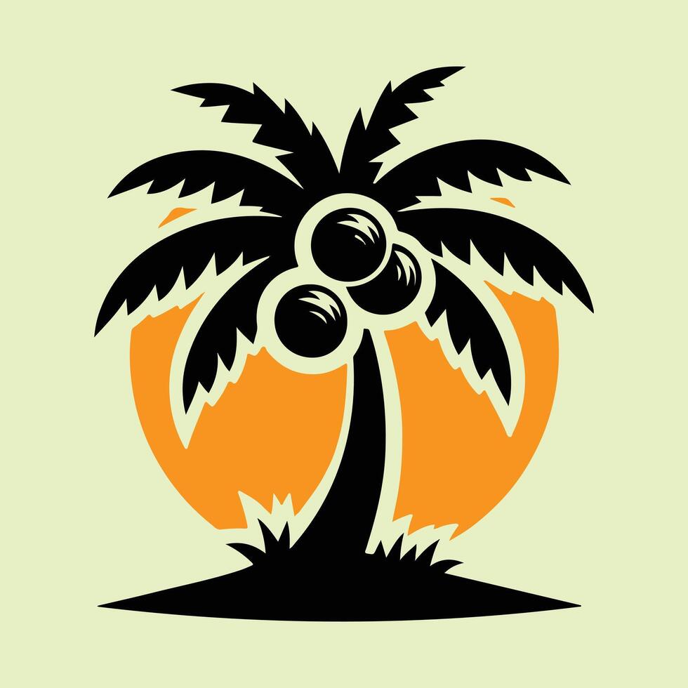 Black Silhouette PalmTree with Roots on green Background - Elegant Nature Illustration, Botanical Art vector