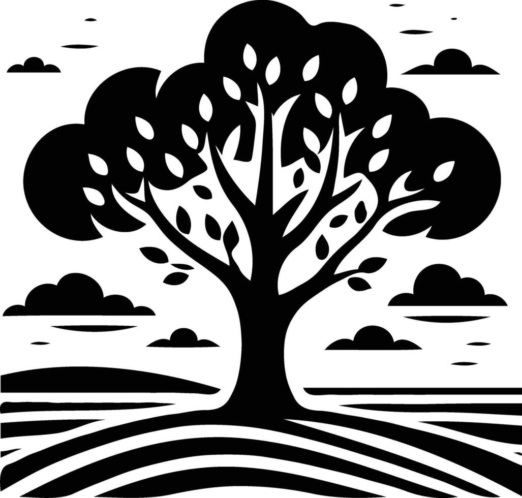 Black silhouette Tree Illustration with white background Tropical Art, Exotic Summer Design vector