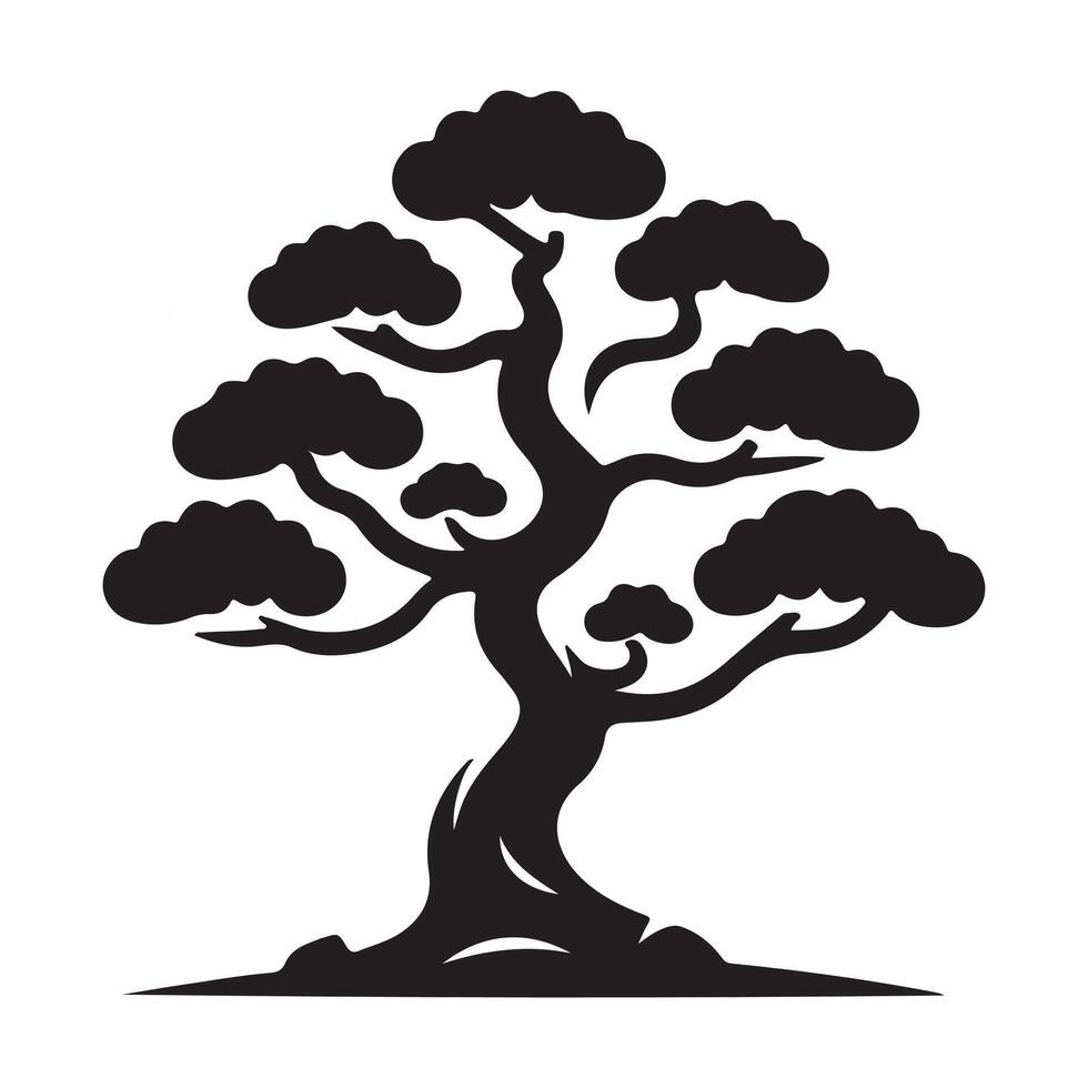 Black tree silhouette with roots and branches resembling a symmetrical pattern vector