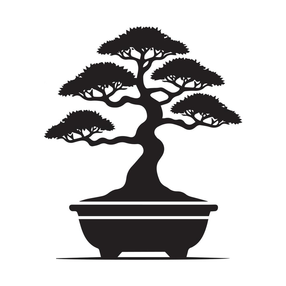 Black silhouette Tree Illustration with white background Tropical Art, Exotic Summer Design vector