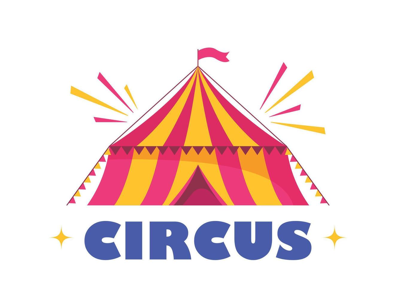 Circus red and yellow striped tent in retro style, with flag on the top. illustration. vector