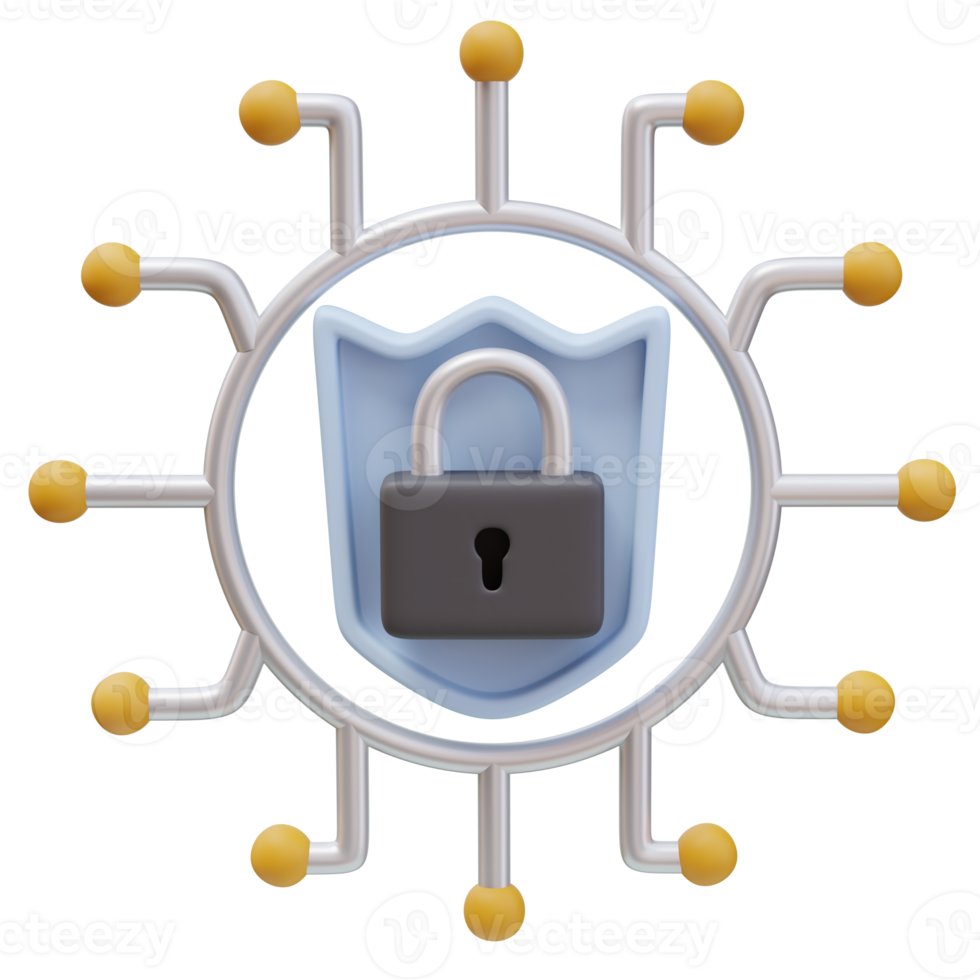 3d Icon Shield Padlock Network Cables. Cybersecurity network. Cybersecurity Protection concept. 3d illustration for web or app png