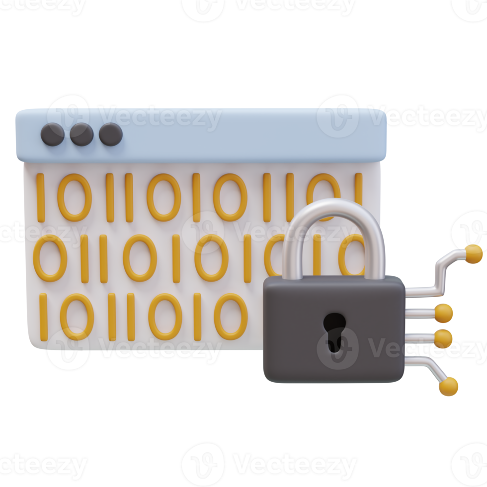 3d Icon Page Code Padlock Networl Cables. Data Encryption. Cybersecurity Protection concept. 3d illustration for web or app png