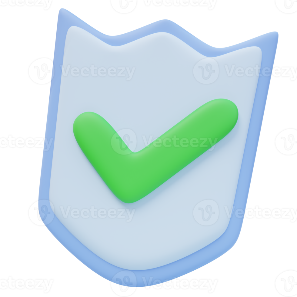 3d Icon Protection Shield Check Mark. Security Cyber Protection Safe concept. 3d illustration for web or app png