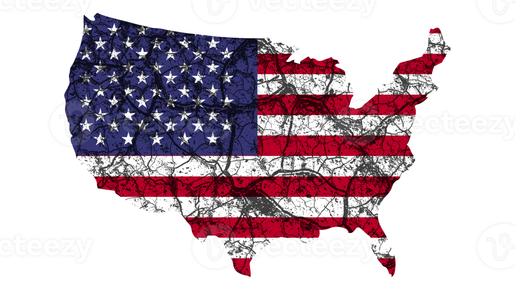 Grunge Textured USA Flag With Map on Transparent Background png