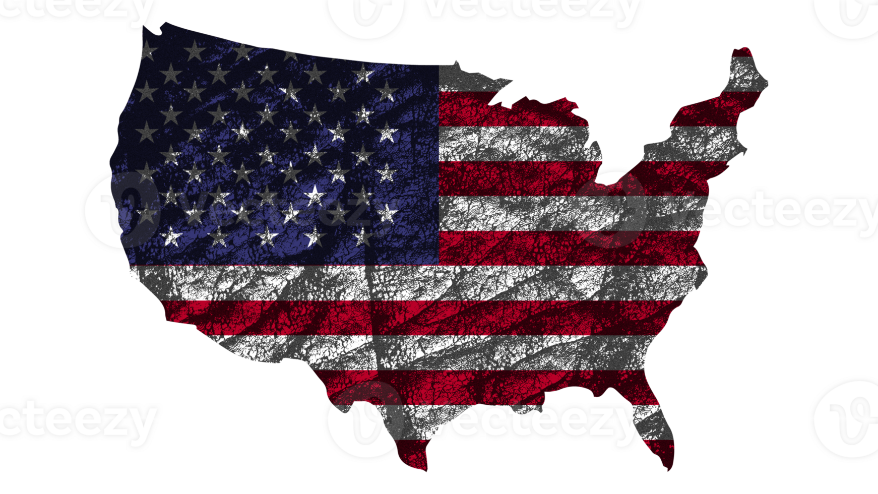 Grunge Textured USA Flag With Map on Transparent Background png