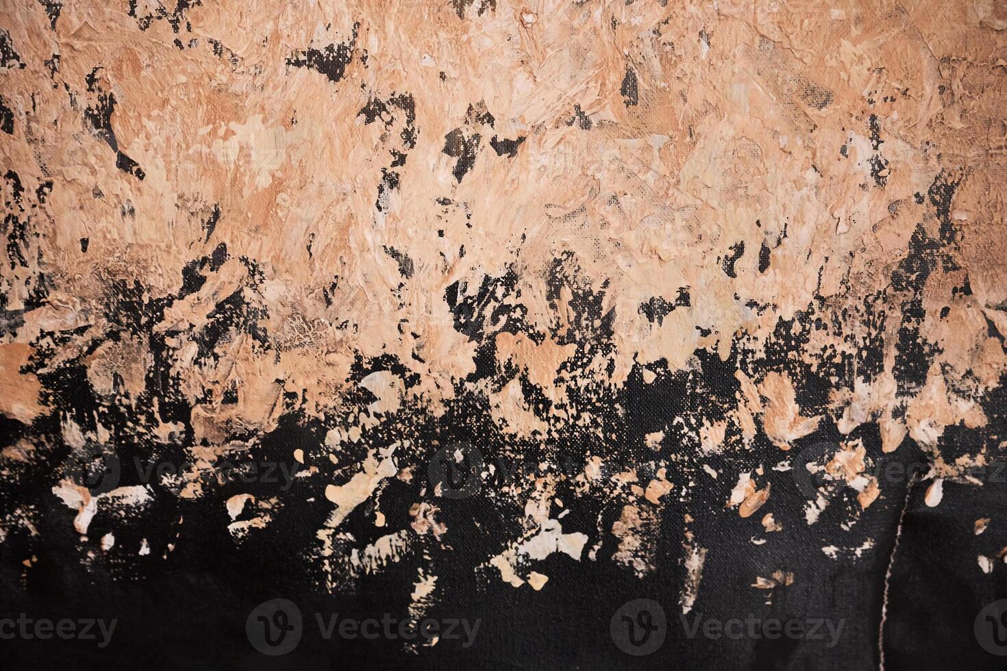 Abstract art background in black and gold. Acrylic painting on canvas with golden lines and gradient. photo