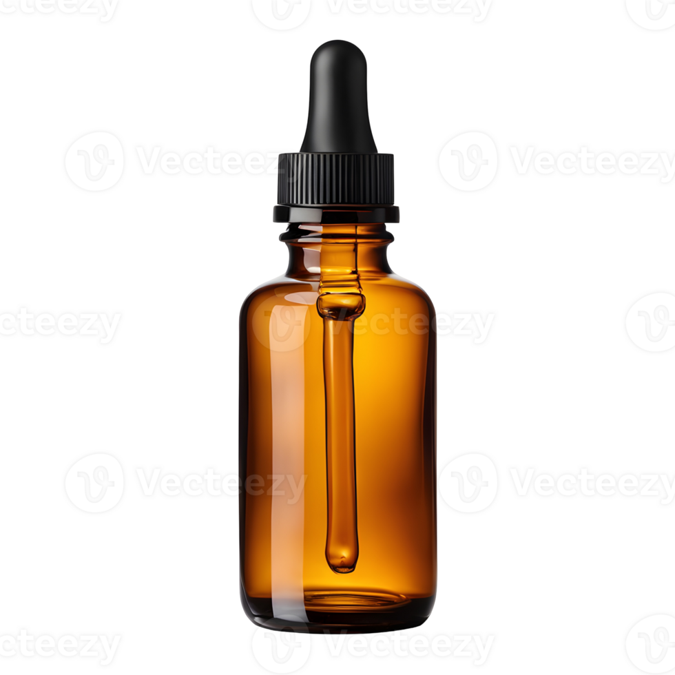 Mockup of Amber Glass Dropper Bottle Isolated on Transparent Background png