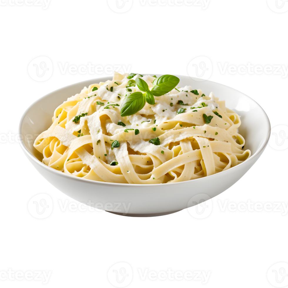Fettucini Alfredo Bowl with Garnish Isolated on Transparent Background png