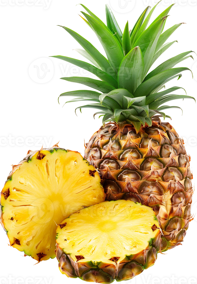Sliced pineapple, ananas splash floating in air isolated in transparent background for packaging, poster, nutrition label, fresh ripe yellow tropical pine apple png
