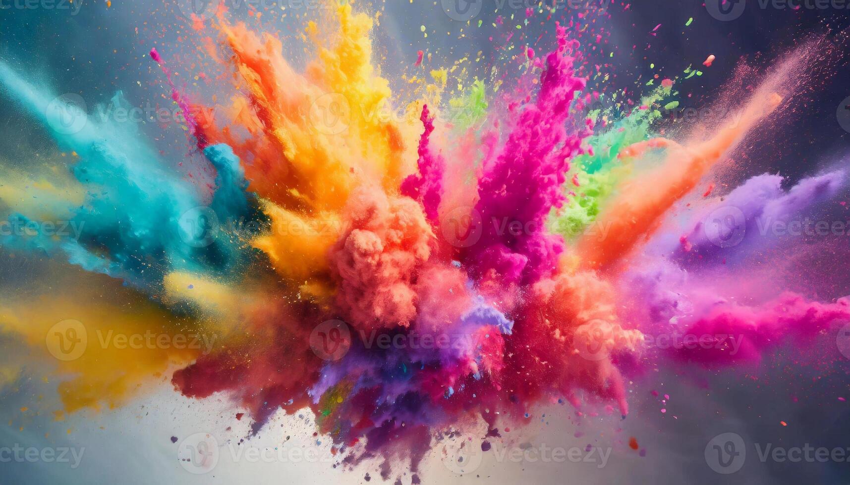 Multicolored powder explodes in the air. Abstract colored haze for Holi festival. photo
