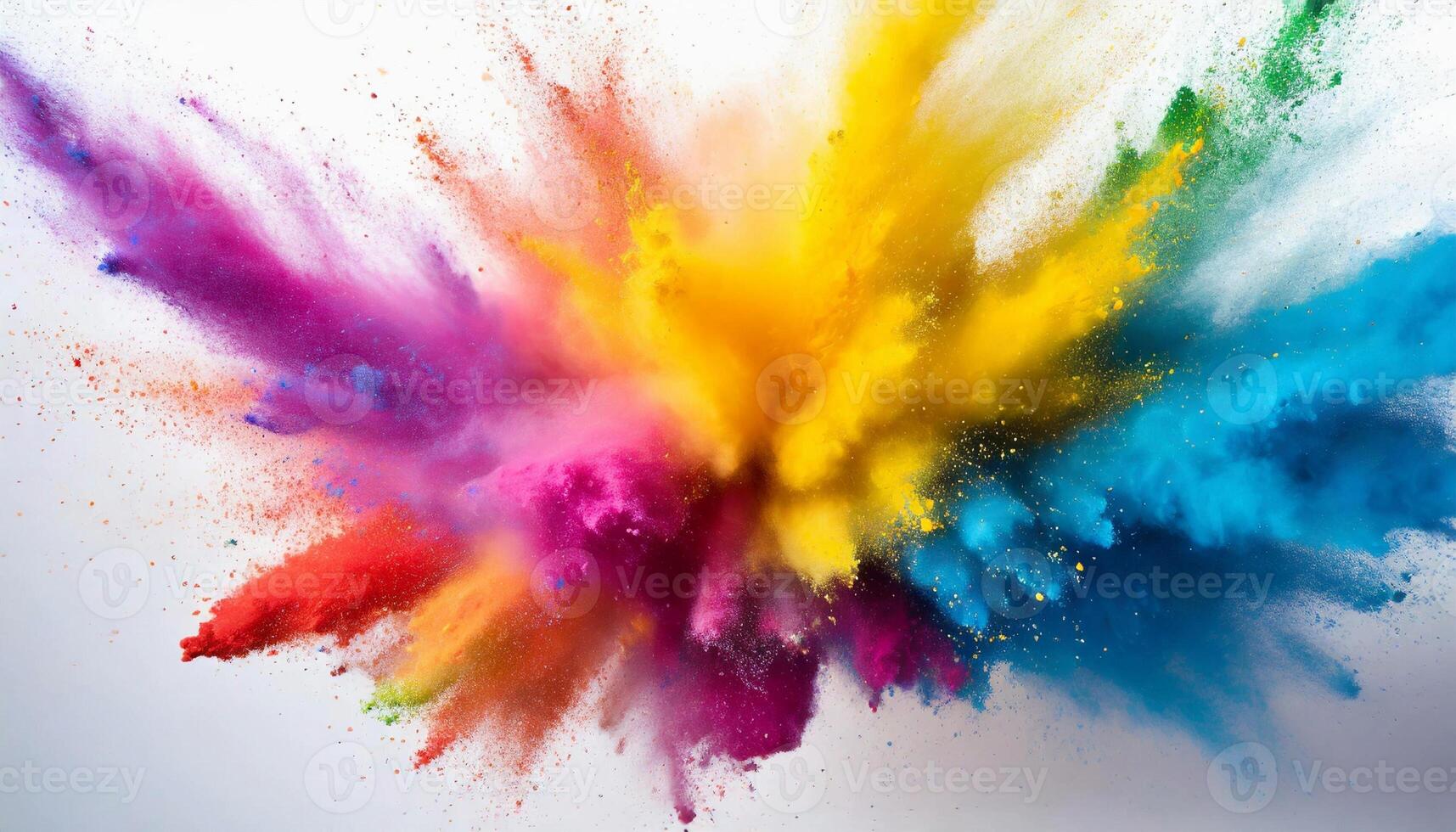 Multicolored powder explodes in the air. Abstract brightly colored haze for Holi festival. photo