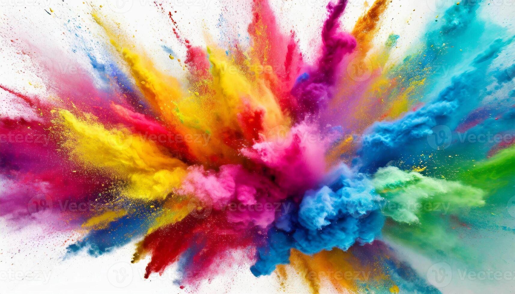 Multicolored powder explodes in the air. Abstract brightly colored haze for Holi festival. photo