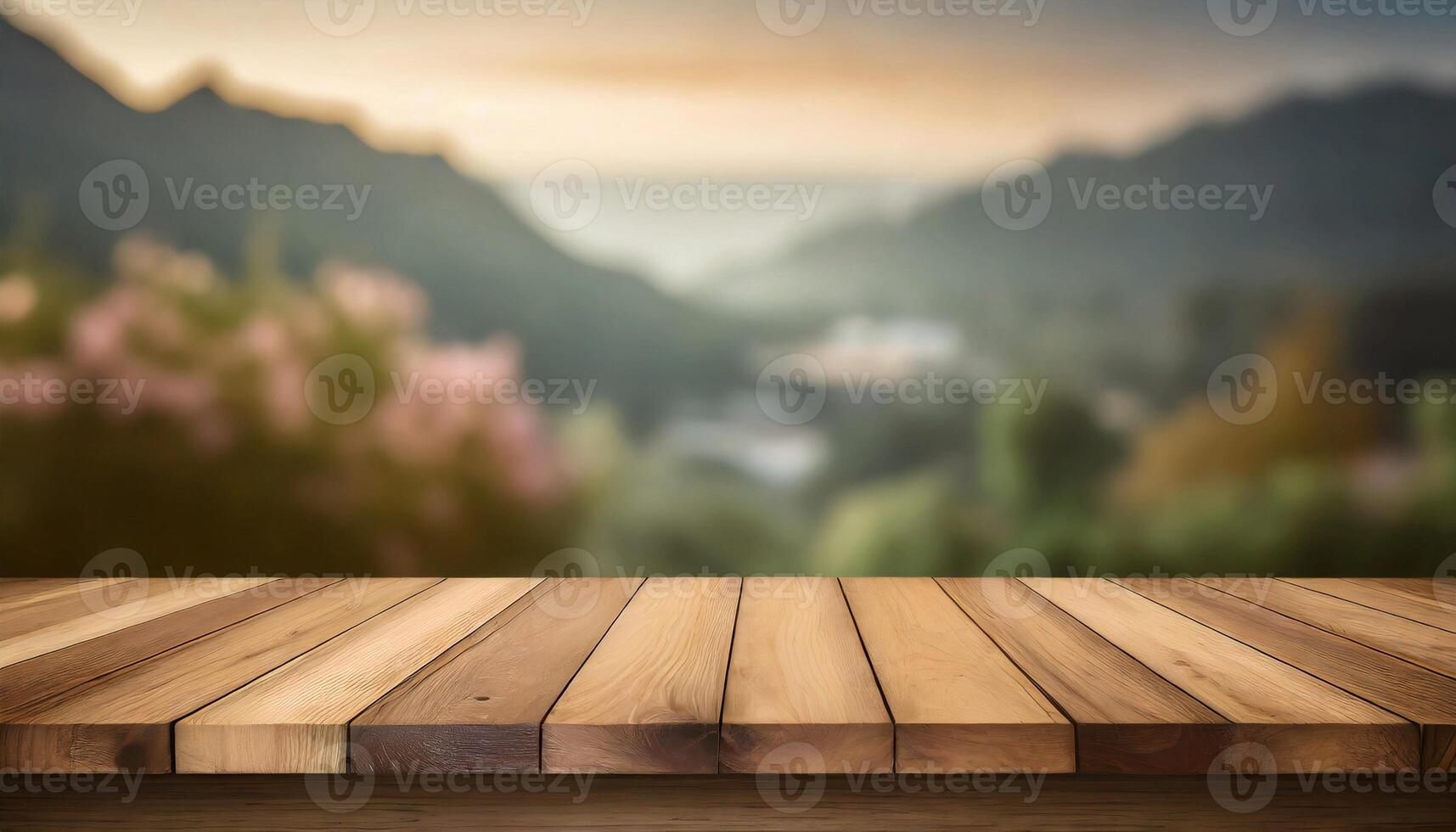 Empty wooden table in front of blurred natural background. Mock up for display or montage products photo
