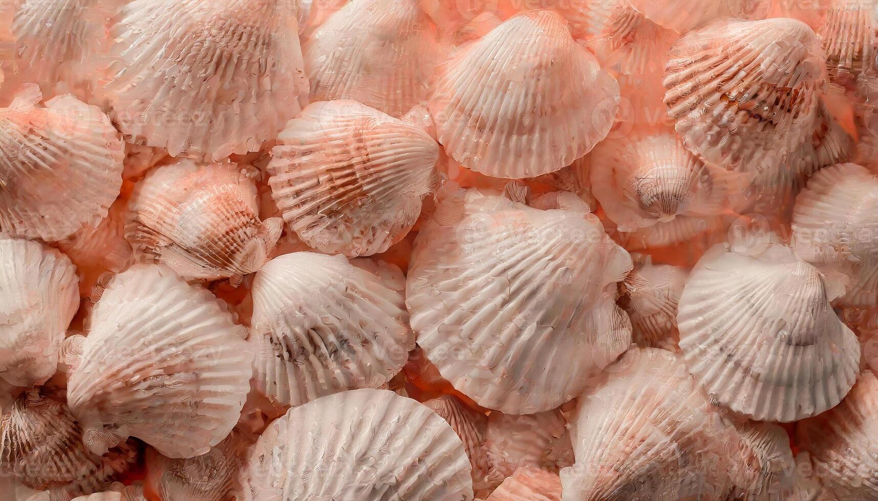 Close-up bunch of shells. Monochrome pink tone. photo