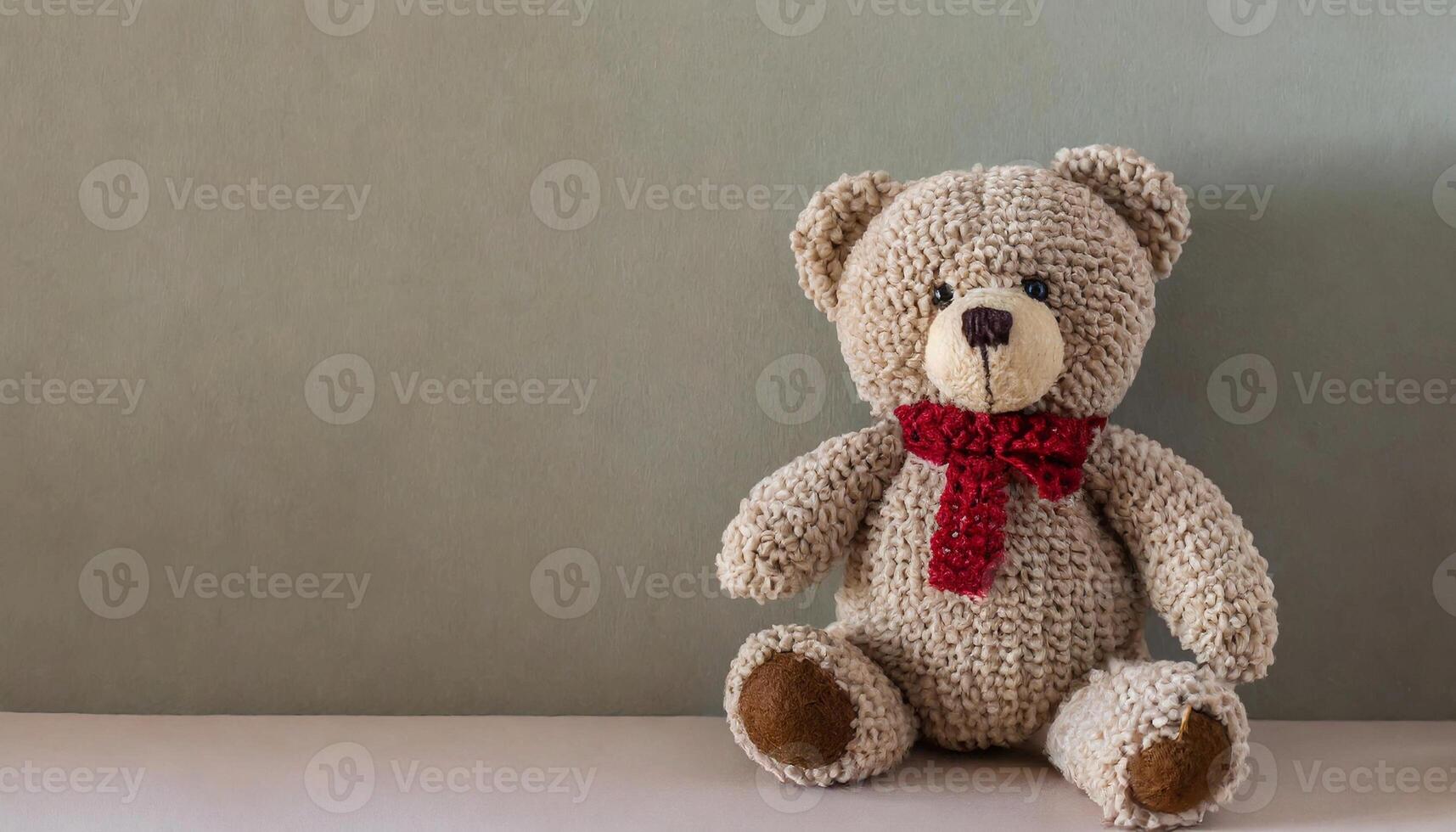Teddy bear sitting, children's plush toy. photo