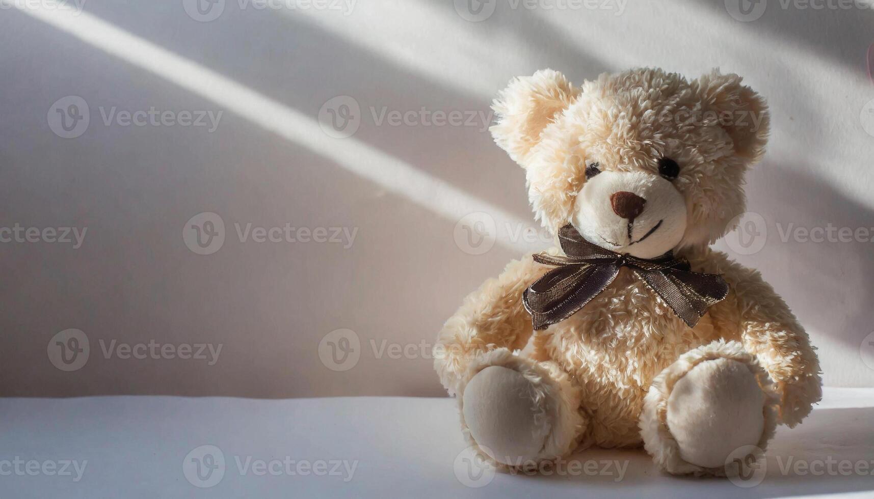 Beautiful teddy bear sitting, children's plush toy. photo